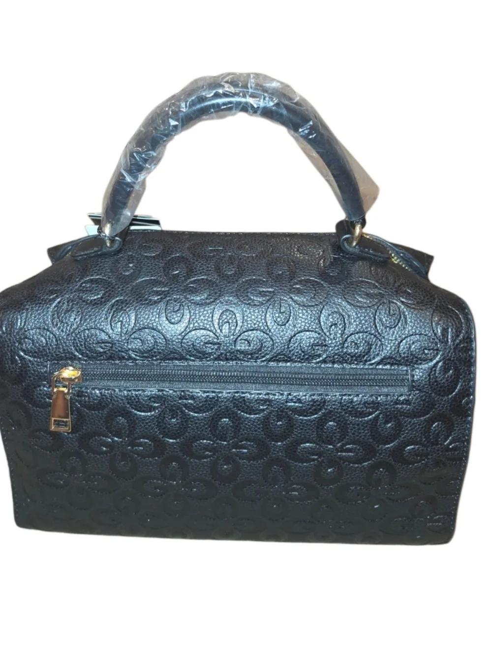 Brand New - Black Embossed Top-Handle Satchel with Matching Wallet & Strap